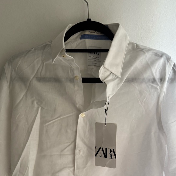 ZARA Tencel Linen Button Down Shirt - White - Size S - NWT *Quiet Luxury* - Picture 4 of 5